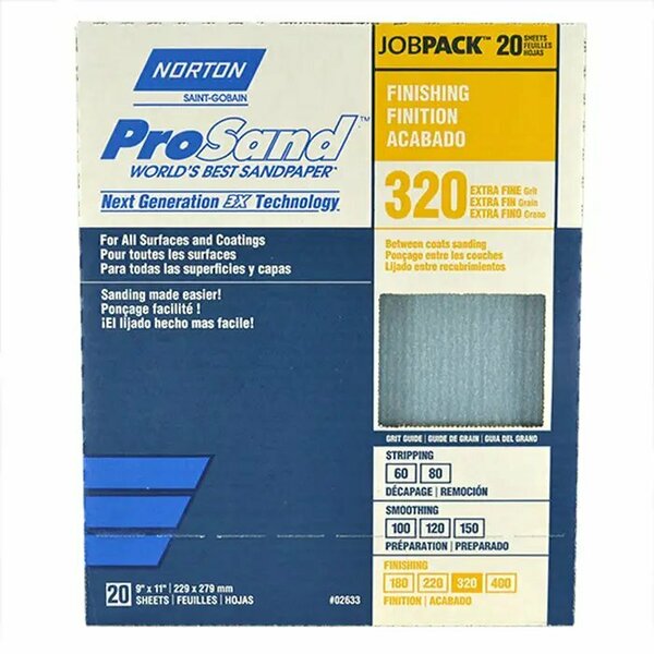 Norton Co 9" x 11" ProSand Sanding Sheet 320-Grit, PK 20 02633